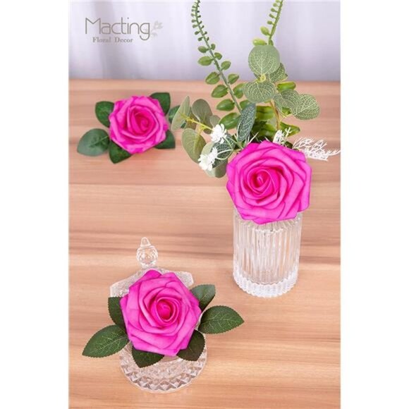 30pcs Real Touch Artificial Roses  (Fuschia) - Picture 4 of 6